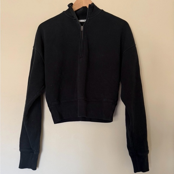 Reformation Marla Half Zip Cropped Sweatshirt Black - Picture 3 of 8